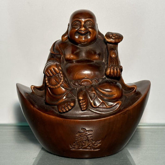 Collection Chine Boxwood Carved Laughing Buddha Statue Sculpture Home Decor Art