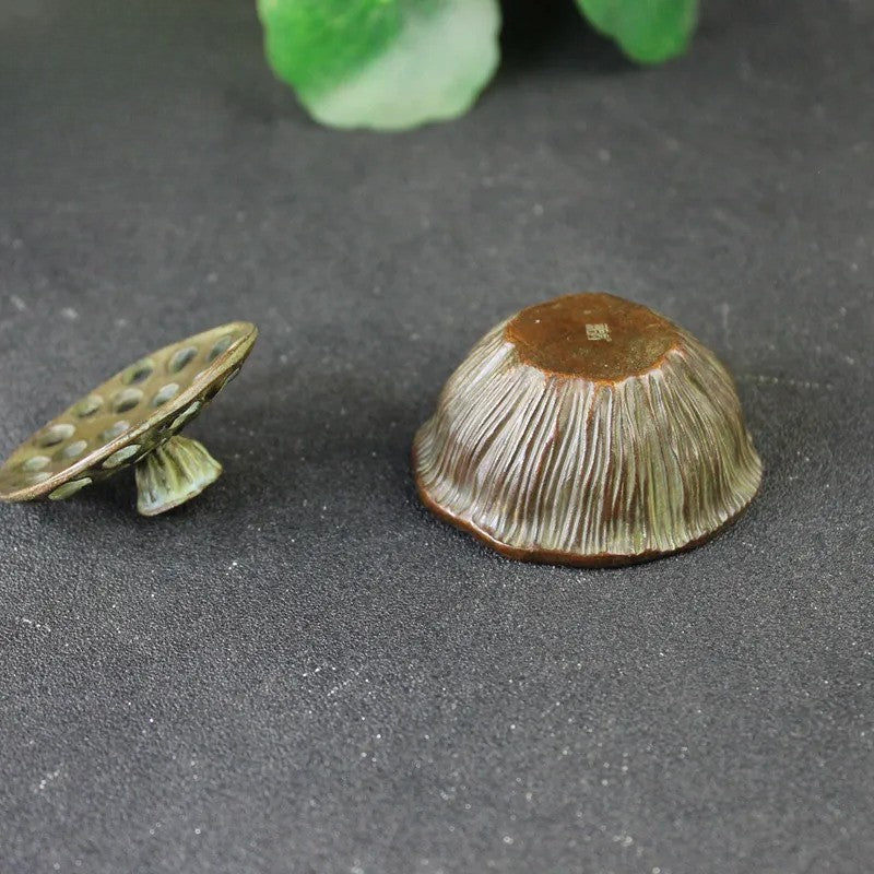 Copper Lotus Pod Statue Ornament Chinese Traditional Vintage Incense Burner