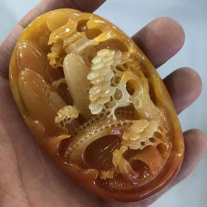 Chinese antique Huanglong jade carved waist tag pendant