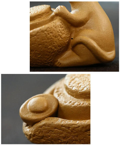 Chinese Yixing Sculpture Purple Clay Tea Pet Handmade Lucky Ingot Ornaments