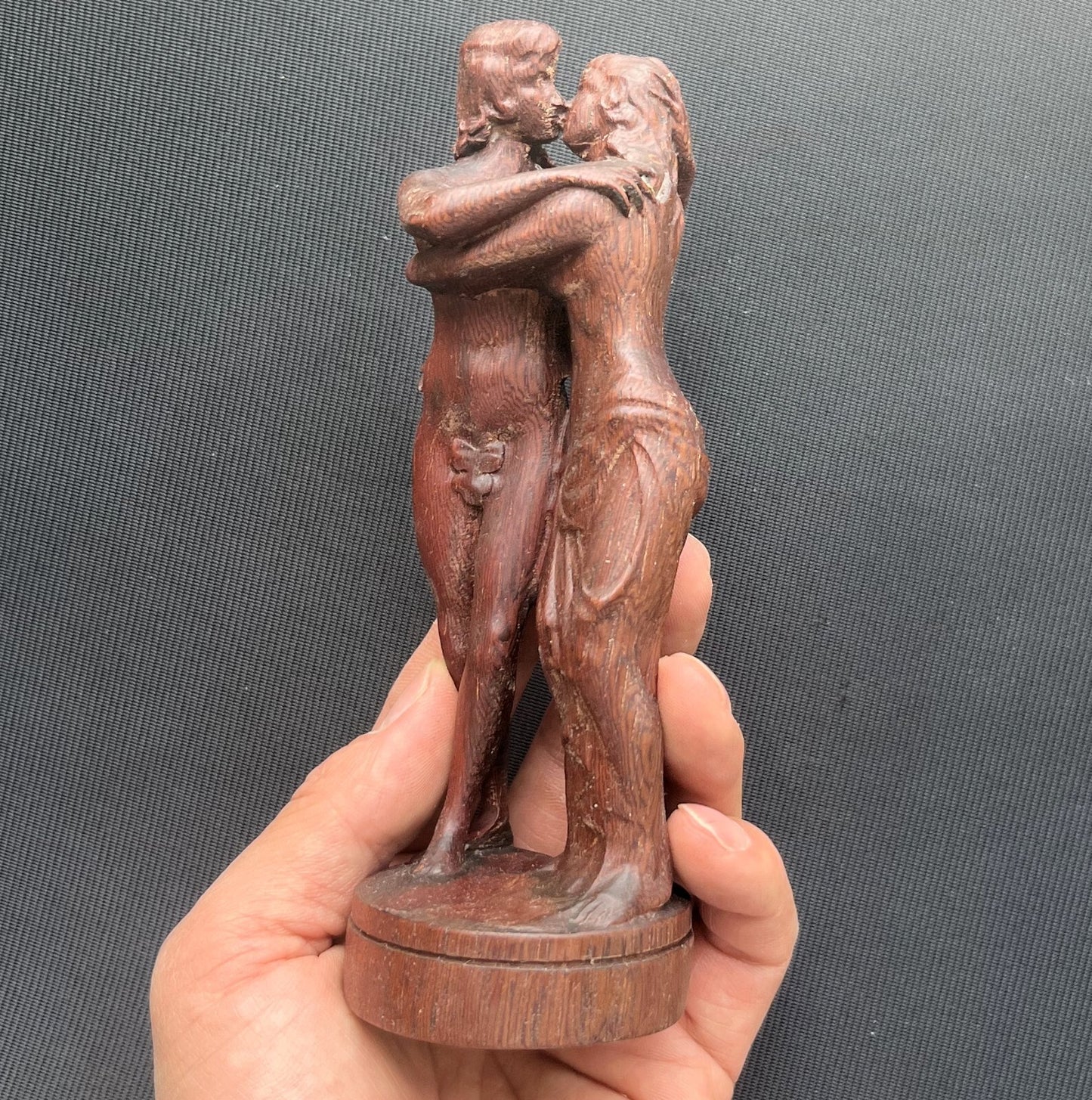 Unique 6" Rosewood Carved Lesbian Girl Kiss Statue Beauty Figurine Model Home