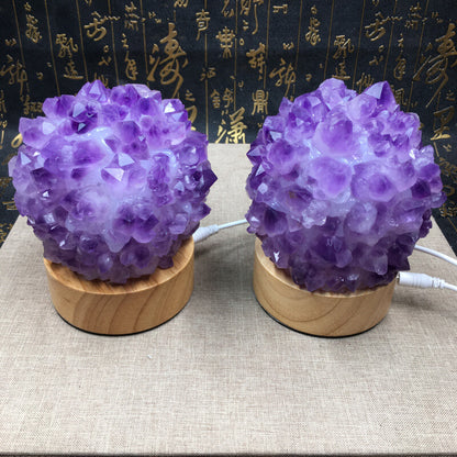 1PC Natural Amethyst light lamp Geode Quartz Cluster Crystal Healing