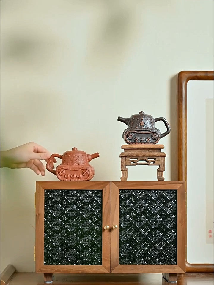250mLChinese Tank Shaped Yixing Zisha Clay Teapot Unique Purple Clay Pot
