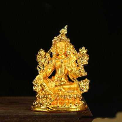 BLESSED TIBETAN BUDDHA GOLD GILT STATUE: GODDESS GREEN TARA FEMALE Protect