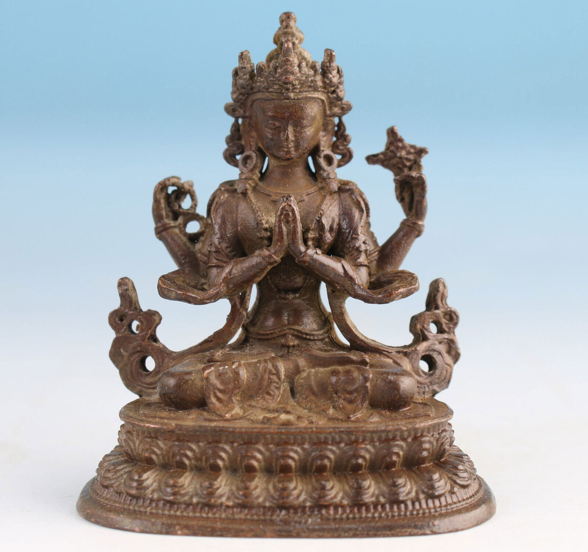 Blessing Chinese Bronze Budddha Statue Old Netsuke Table Ornament Gift