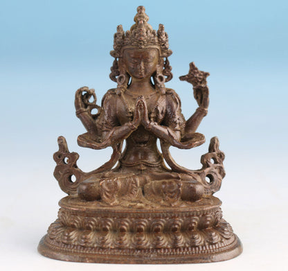 Blessing Chinese Bronze Budddha Statue Old Netsuke Table Ornament Gift