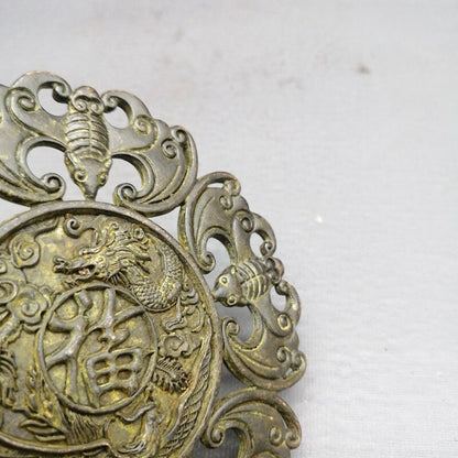 Old Chinese bronze copper handcarved fu word bat Pendant Waist card
