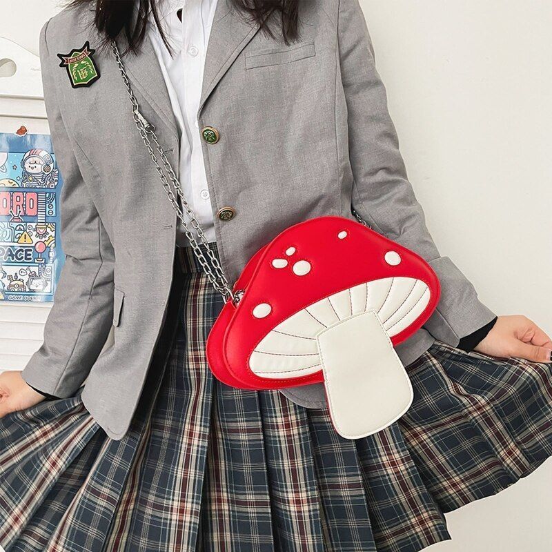 Mushroom Shape Bag Synthetic Leather Shoulder Bag Chain Satchel Purse 28*7*25 CM
