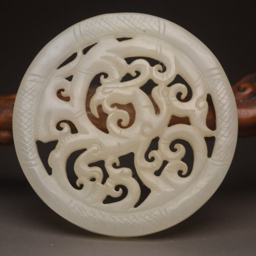 Antique Chinese Natural Hetian Jade Carving Phoenix Statue Exquisite Pendant Art