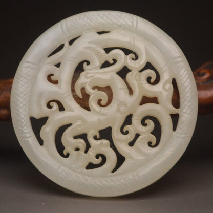 Antique Chinese Natural Hetian Jade Carving Phoenix Statue Exquisite Pendant Art