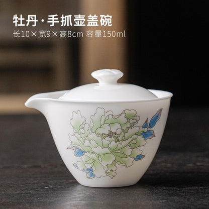 1PC Dehua White Porcelain Handheld Pot Single Pot Ceramic Household Tea Set