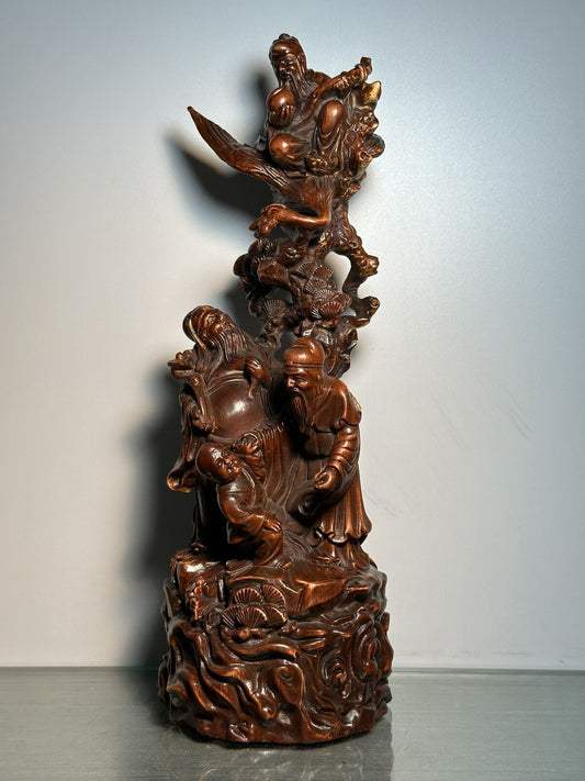 Vintage Chinese Boxwood Carving Figure Story Statue Home Decor Wooden Sculptures