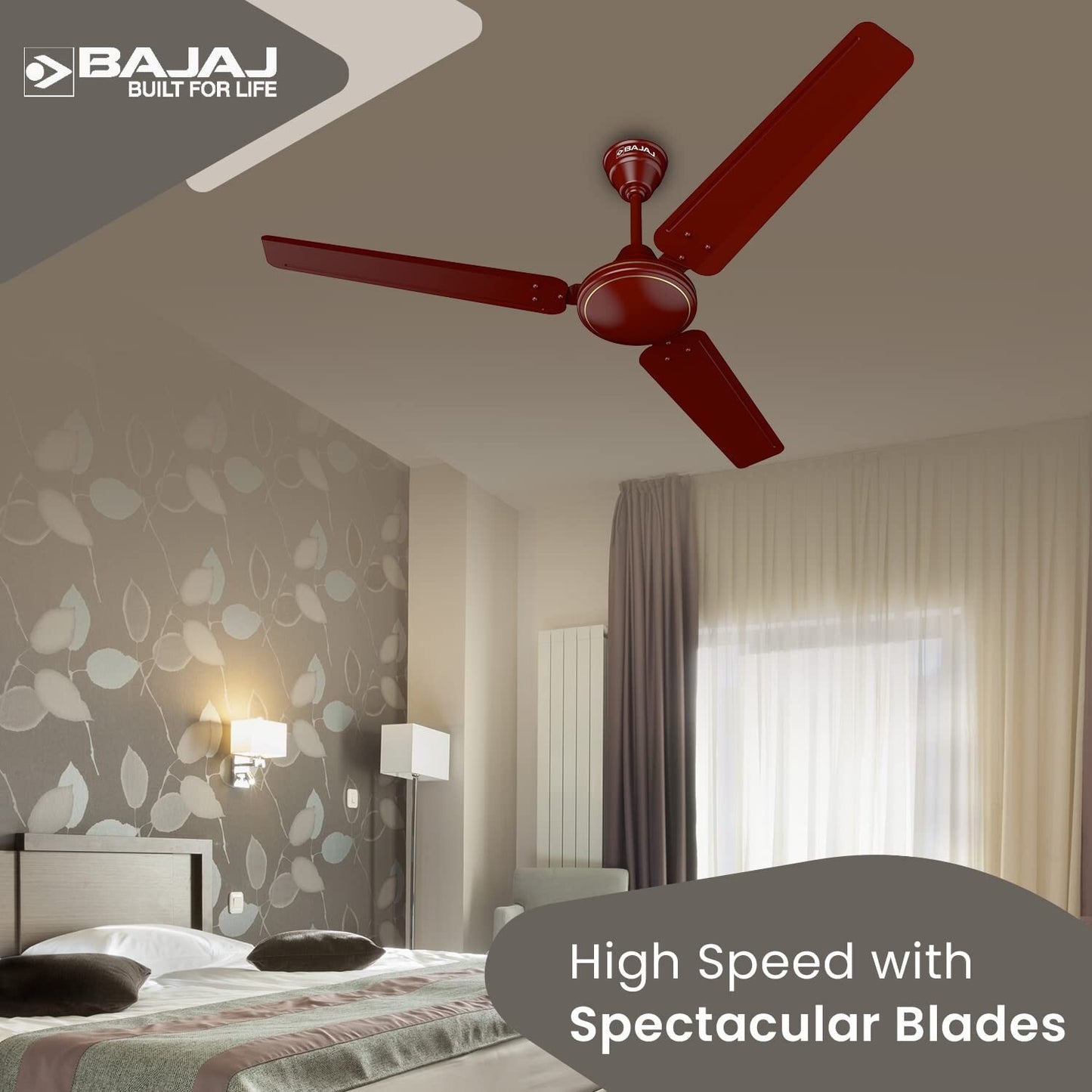 High Speed Frore 1200 mm Ceiling Fan Brown For Smart Home