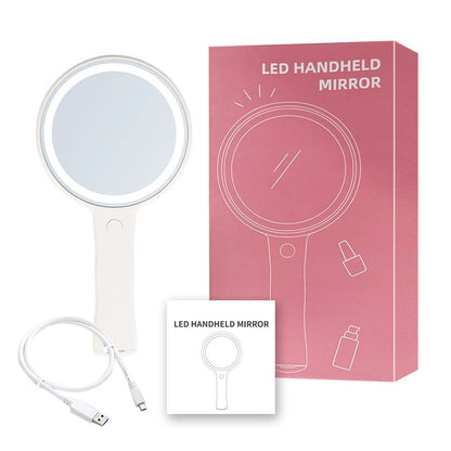 USB Makeup Mirror ABS+Glass LED Light Compact Handheld Vanity Round Touch Screen