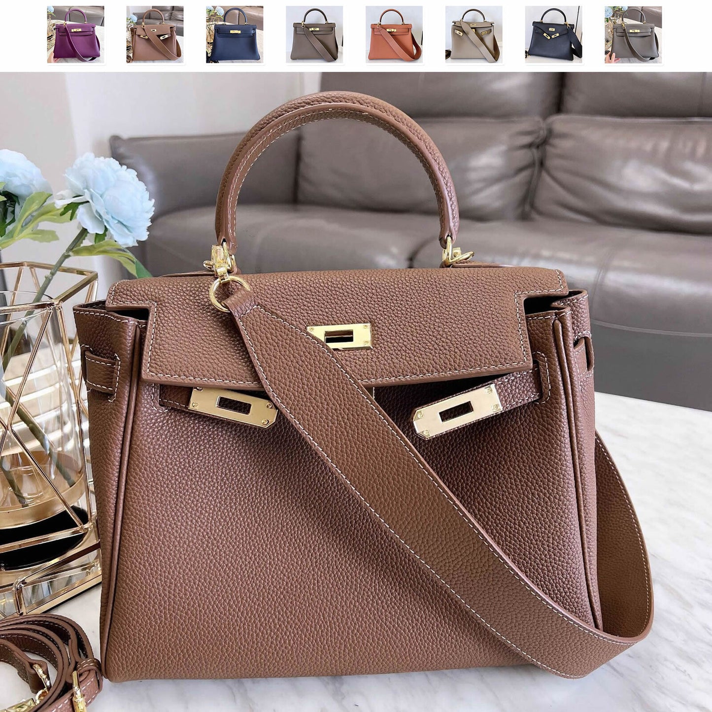 25/28) Real Leather Small Flap Briefcase Tote Shoulder Bag Purse Handbag Fashion