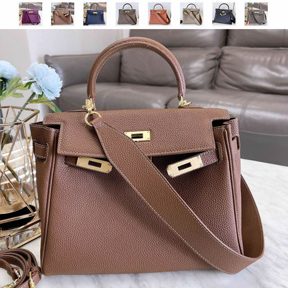 25/28) Real Leather Small Flap Briefcase Tote Shoulder Bag Purse Handbag Fashion