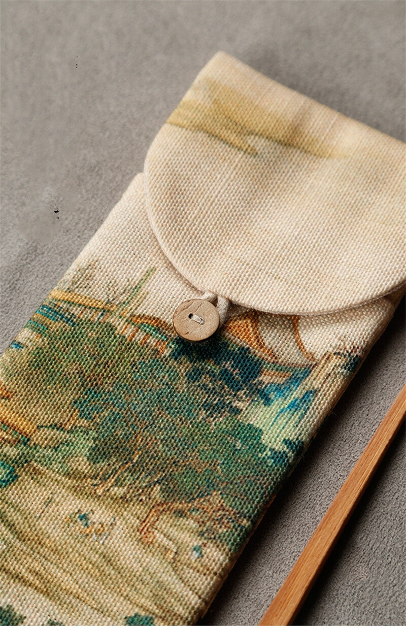 Cotton Linen Storage Bag Set Kung Fu Tea Set Bag Bamboo Tea Clip Accessories