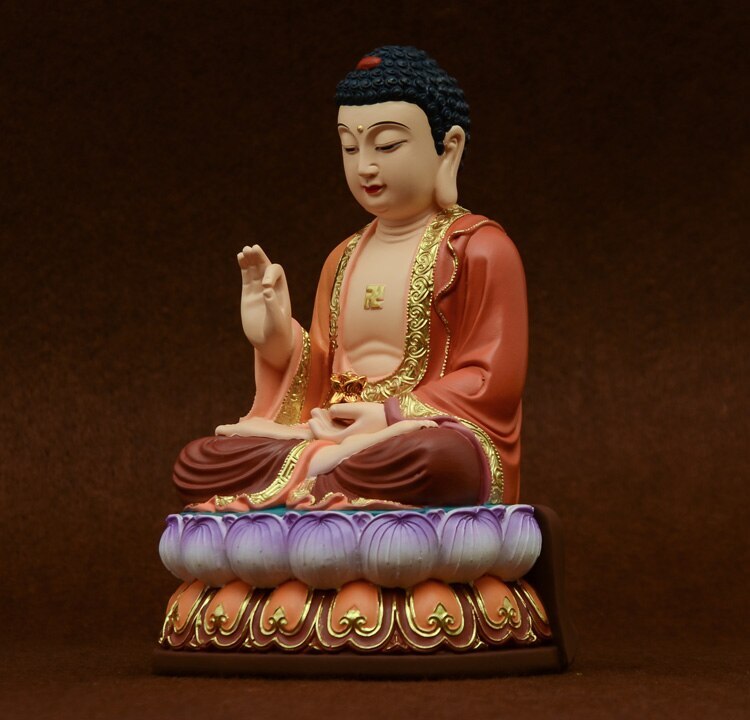 8.6" Resin Color Painting Statue Amitabha Three Saints West Buddha Statue