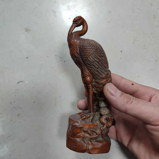 vintage wood carving home decor wooden sculpture Boxwood bird crane statue fine