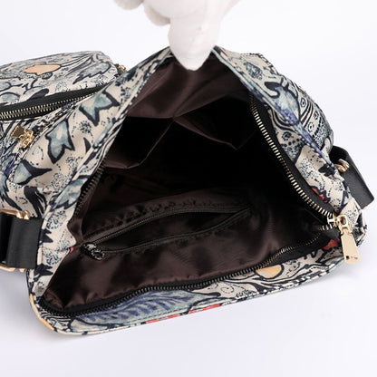 Woman Nylon Laptop Backpack Multifunctional Floral Zipper Soft Traveling Bag 1PC