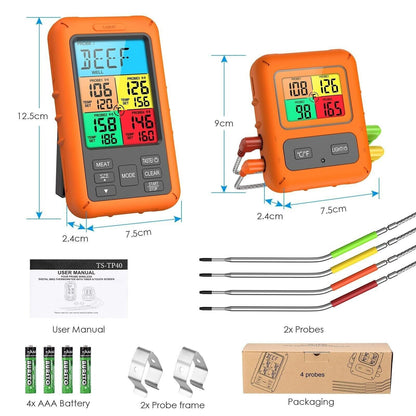 Wireless Meat Smart Thermometer w/ 4 Probes for BBQ Grilling Baking TS-TP40
