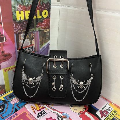 Gothic Chains Bag Fashion Punk E Girl Shoulder Bags Shopper Purse 22*11*5.5 CM