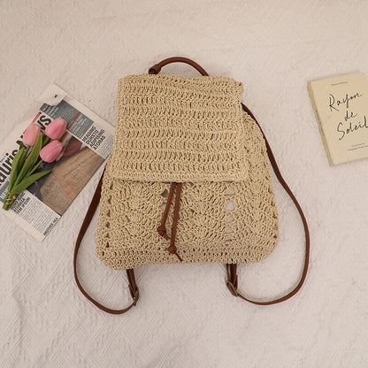 New Hollow Straw Shoulder Bag Women's Summer Backpack Vacation Beach Bag