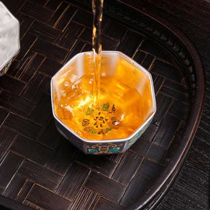 Pure Silver Tea Cup Porcelain Color Enamel Master Cup Jianzhan Sterling Silver