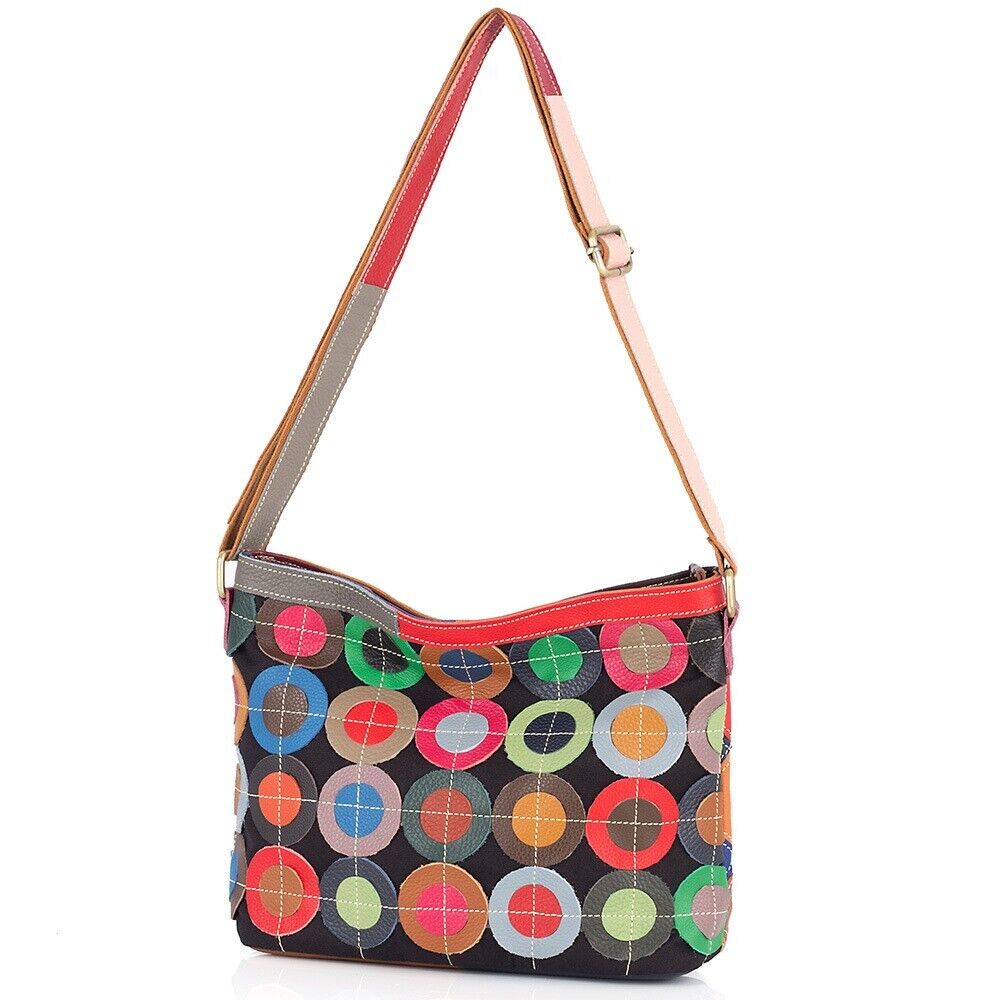 100% Genuine Leather Colorful Patchwork Sling Shoulder Bag,Leather Messenger Bag