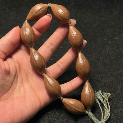 Hand Carved Peach Stone Five Emperors Coins Wealth Keychain Pendant
