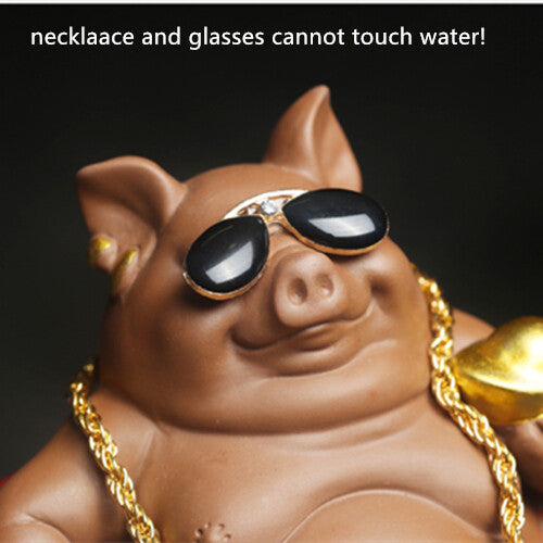 Wealthy Pig Car Decoration Yixing Zisha Tea Pet Purple Clay Mascot Pigsy Statue