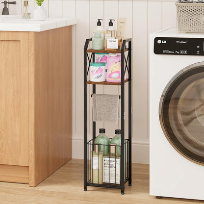 Freestanding Toilet Paper Holder - 4-Tier Bathroom Tissue Organizer with Wood Sh