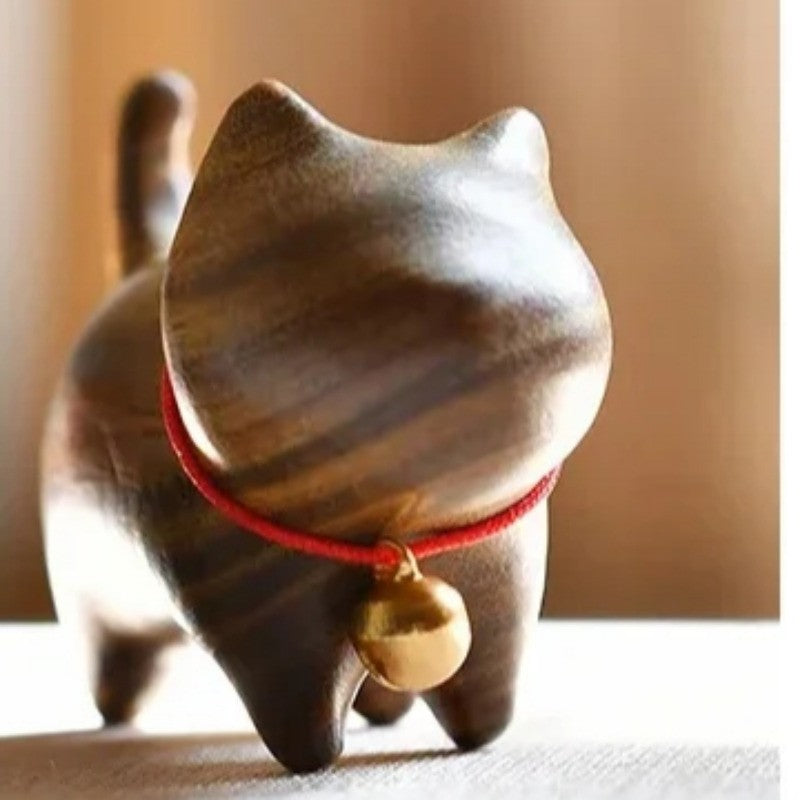Small Size Natural Wood Cat Hand Carved Wooden Decoration Crafts Accessorie