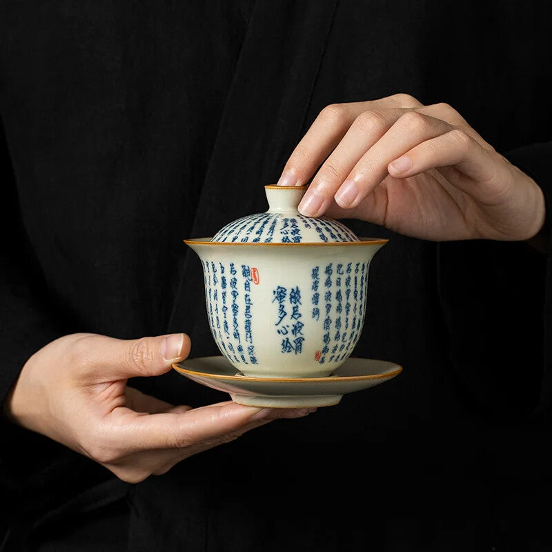 Ru Kiln Porcelain Gaiwan Set For Tea Tureen Chinese Tea Bowls Tea Ceremony Set