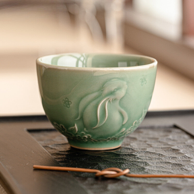 Relief Moon Master Cup Yue Kiln Celadon Tea Bowl Tasting Teacup Coffee Mug