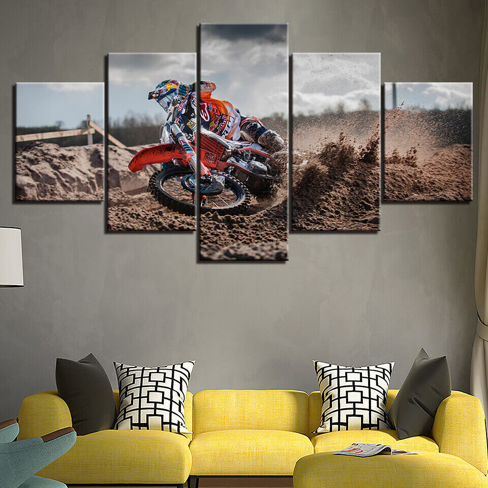 Motocross Dirt Motorbike Racing Canvas Prints Painting Wall Art Home Decor 5PCS