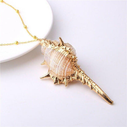 Natural Conch Seashell Necklace Mermaid Jewelry Beach Nautical Gold