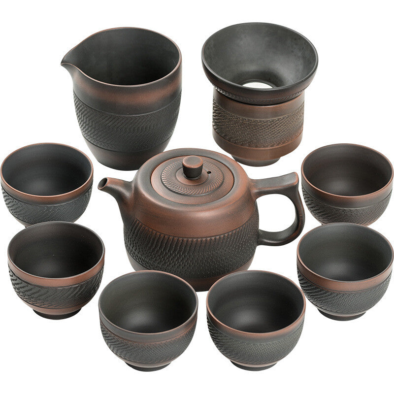 China Jianshui Purple Pottery tea set Retro Handmade tea pot cup bowl filter set