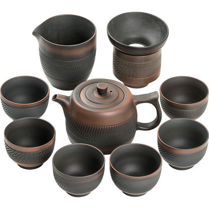 China Jianshui Purple Pottery tea set Retro Handmade tea pot cup bowl filter set