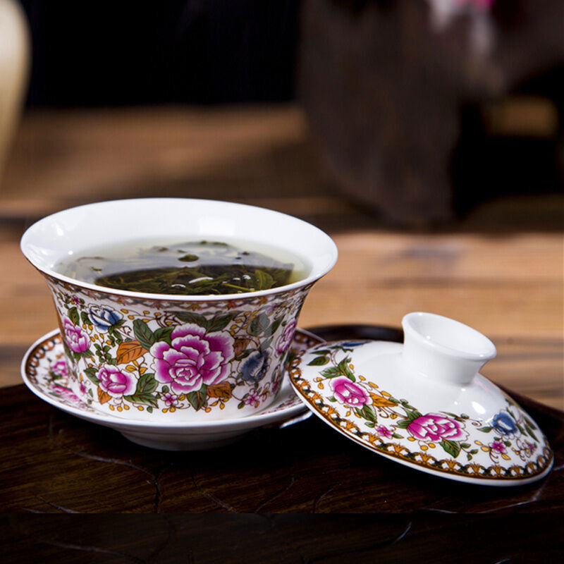 300ml Ceramic Tureen Bone China Tea Bowl Cup Blue-and-white Porcelain Gaiwan Cup