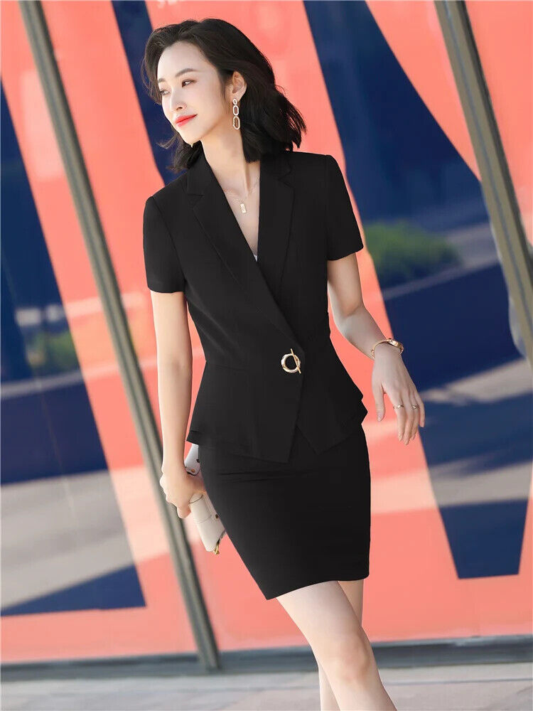 2 Piece Set Women Suits Short Sleeve Blazer Lady 2 Piece Set Women blazer Sets