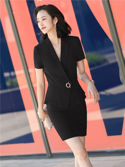 2 Piece Set Women Suits Short Sleeve Blazer Lady 2 Piece Set Women blazer Sets