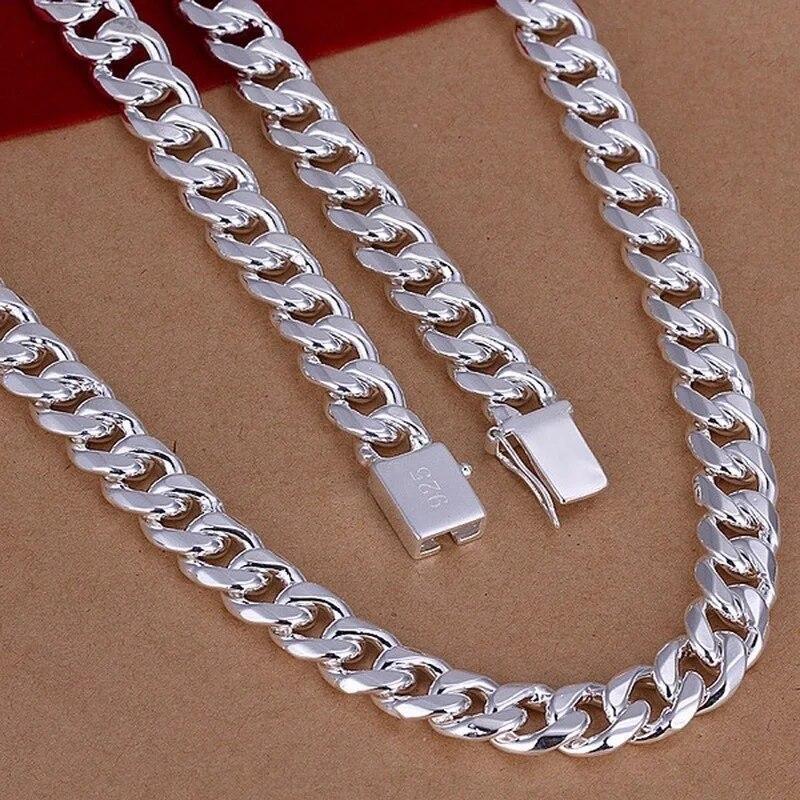 Cadena De Plata 925 Cadenas Gruesas 10 Mm Ancho Para Hombres Mujeres Collar 24