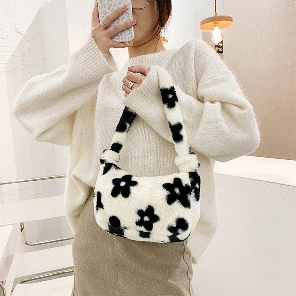 Fashion Plush Fluffy Shoulder Crossbody Handbag Vintage Portable Underarm Bags