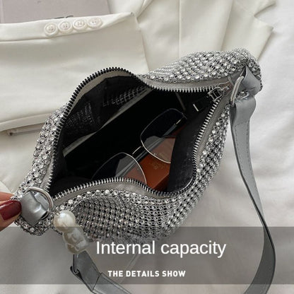 Fashion Rhinestone Square Bag Messenger Pearl Chain Shoulder Bags Purse Square