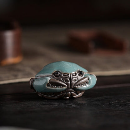 Crab Statue Small Yixing Zisha Crackle Glaze Porcelain Tea Pet Wealth Statue