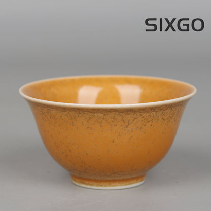 3.3" Collection Chineses Qing Porcelain Fambe Yellow Glaze Small Cup