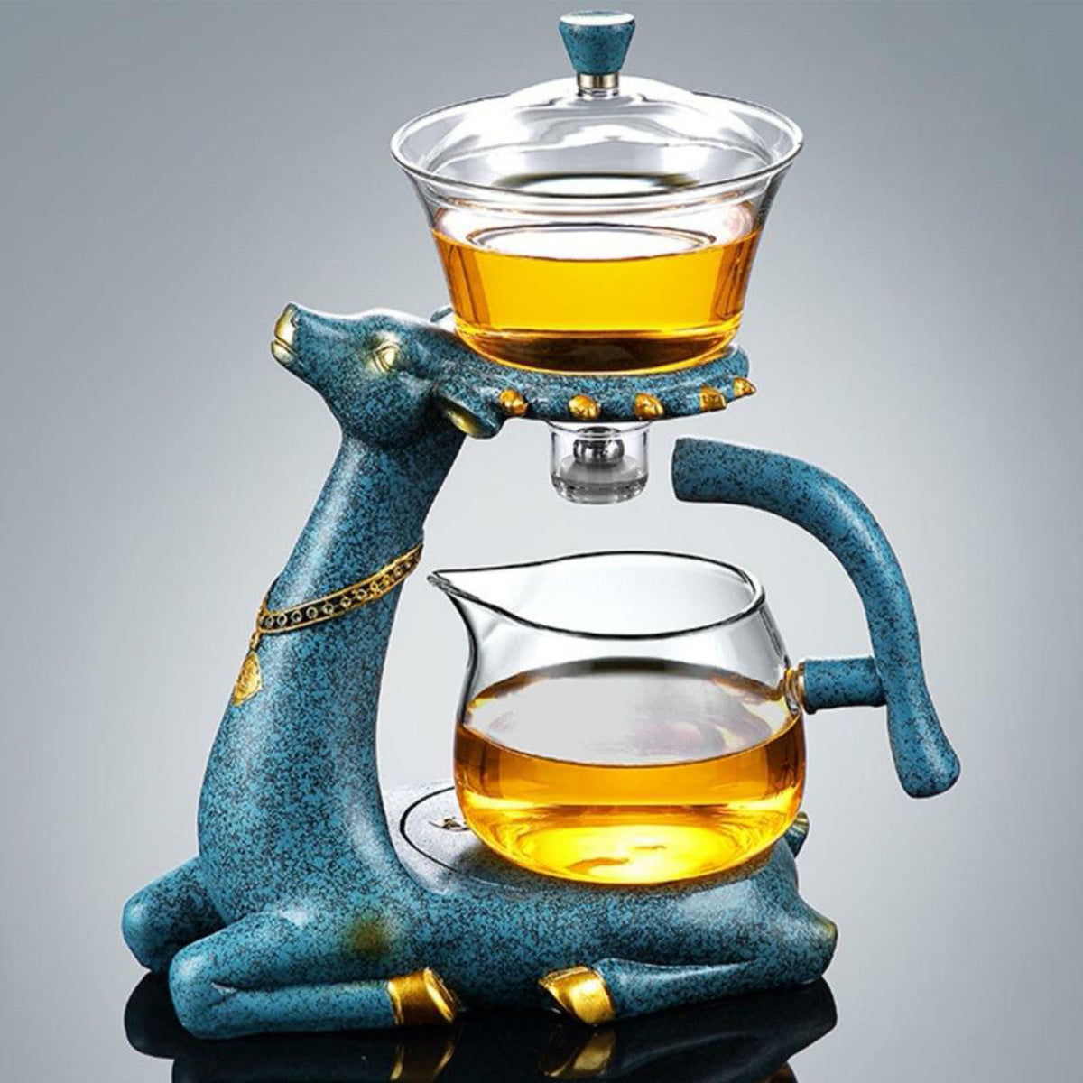 Glass Teapot Infuser Magnetic Drip Pot Maker Dripping W/ Base Reindeer Decor
