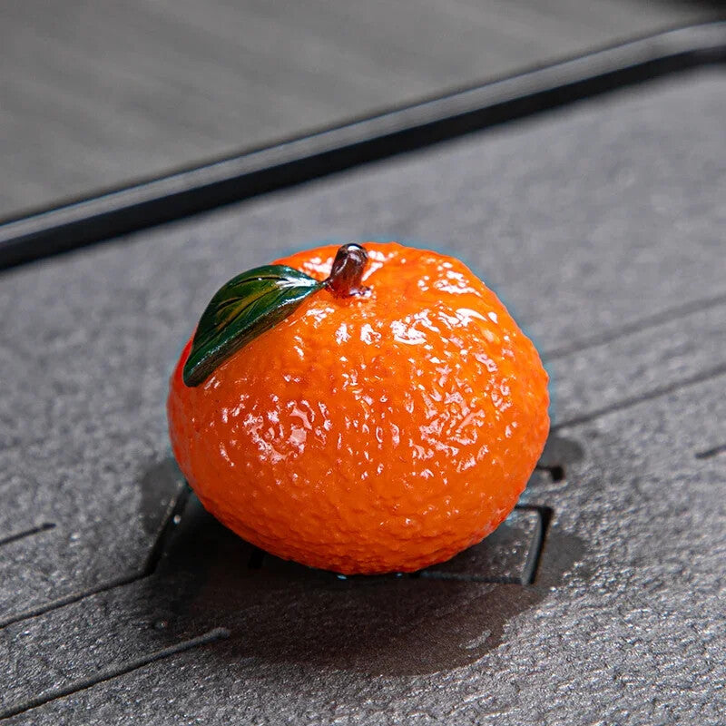 Chinese Resin Color Changing Tea Pet Orange Model Tea Figurine Ornament Tea Set