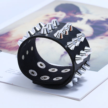 Gothic Punk Rock Skull & Spikes Leather Cuff Bracelet Studded Wristband Bold